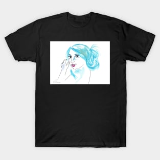 Girl With A Messy Bun - Turquoise Palette T-Shirt